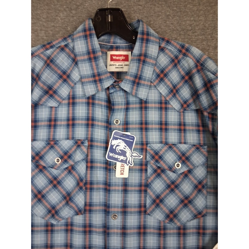 New Wrangler Mens Shirt XL Blue Plaid Lightweight Flannel Dress Casual Western